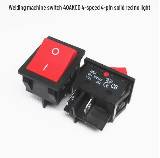 40A High-Power KCD4 Rocker Switch for Welding Machine with Light, Ship-Shaped, Four-Pin, Red/Green