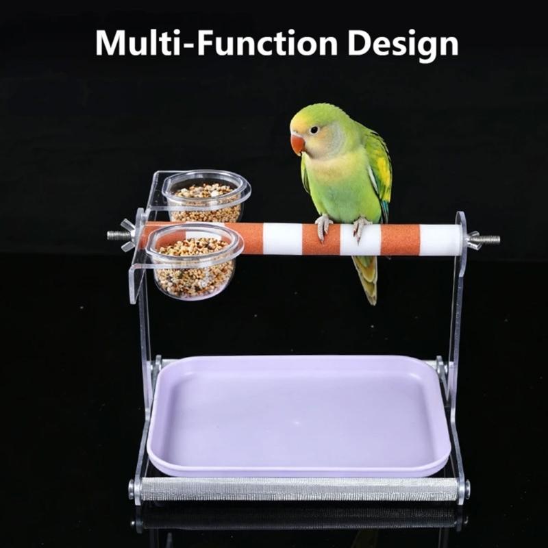 Removable Tray Bird Perch Stand with Padded Textured Surfaces and Feeder Cup, Training Toilet for Parrots Care Area, Tabletop Entertainment