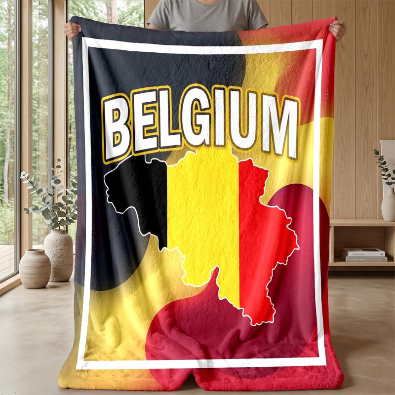 Belgium Football Printed Flannel Blanket Skin Friendly Warm Decorative Throw for Indoor Couch Bed Daily Use