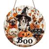 2D Flat, 1pc Boo Halloween Aluminum Ornaments Sign, Dog Maple Leaf Jack-o'-Lantern Boo Pattern Design, Round Hanging Plaque for Yard, Room, Home