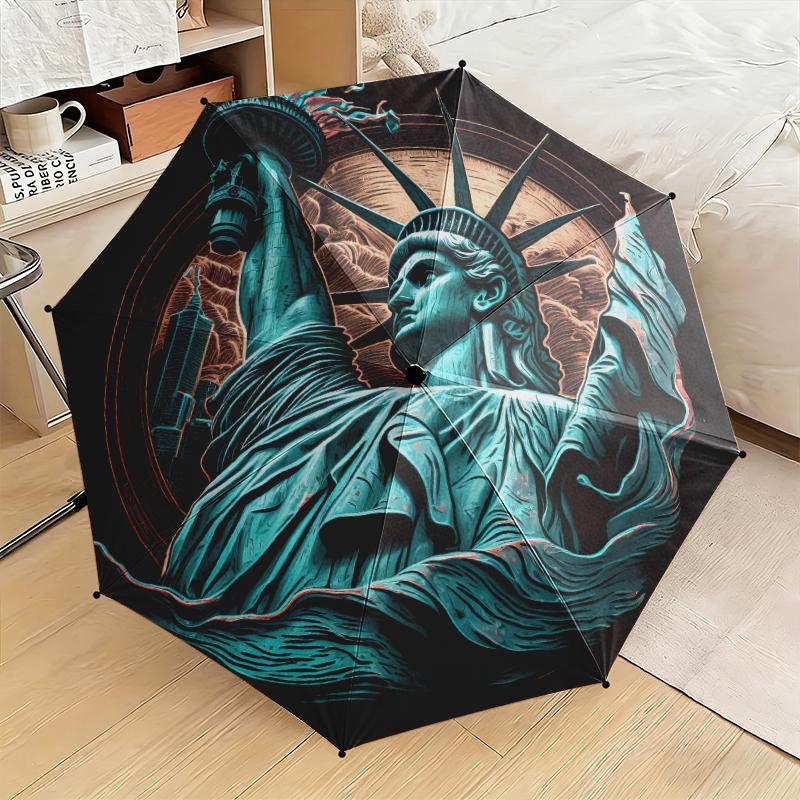 1 Stück Freiheitsstatue, USA Regenschirm Tragbarer Faltregenschirm Eisenrahmen Lochknochenstruktur Outdoor Heimregenschirm