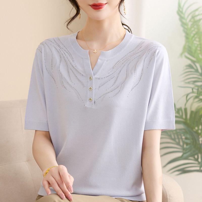 Mamas Sommer 2026 Eis-Seide Kurzarm-T-Shirt-Set für mittelalte und ältere Frauen - Modisches, leichtes Zweiteiler-Sommer-Outfit