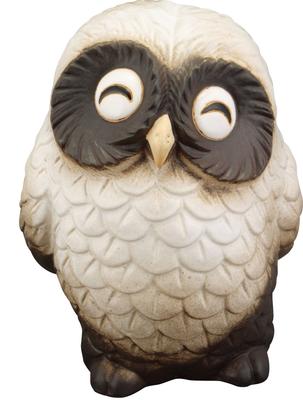 Shigaraki-Keramik-Ornament, Weiße lächelnde Eule (groß), 15 cm breit x 13,5 cm tief x 20 cm hoch, 554-01