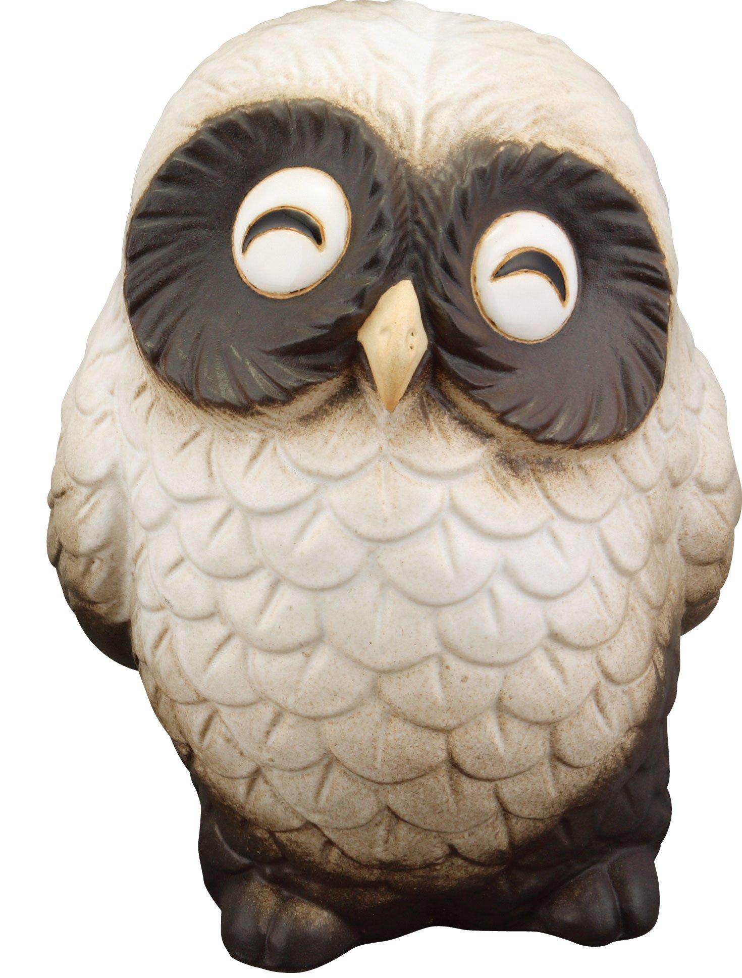 

Shigaraki ware ornament, White Smiling Owl (large), 15cm wide x 13.5cm deep x 20cm high, 554-01