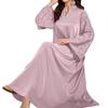 Lavender Pearl Decorated V-Neck Bell Sleeve Lace Detail Long Dress