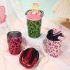 Creative Leopard Print Stainless Steel Thermos Cup Handle Portable Non-slip Coffee Cup Outdoor Car Double Drink Car Cup