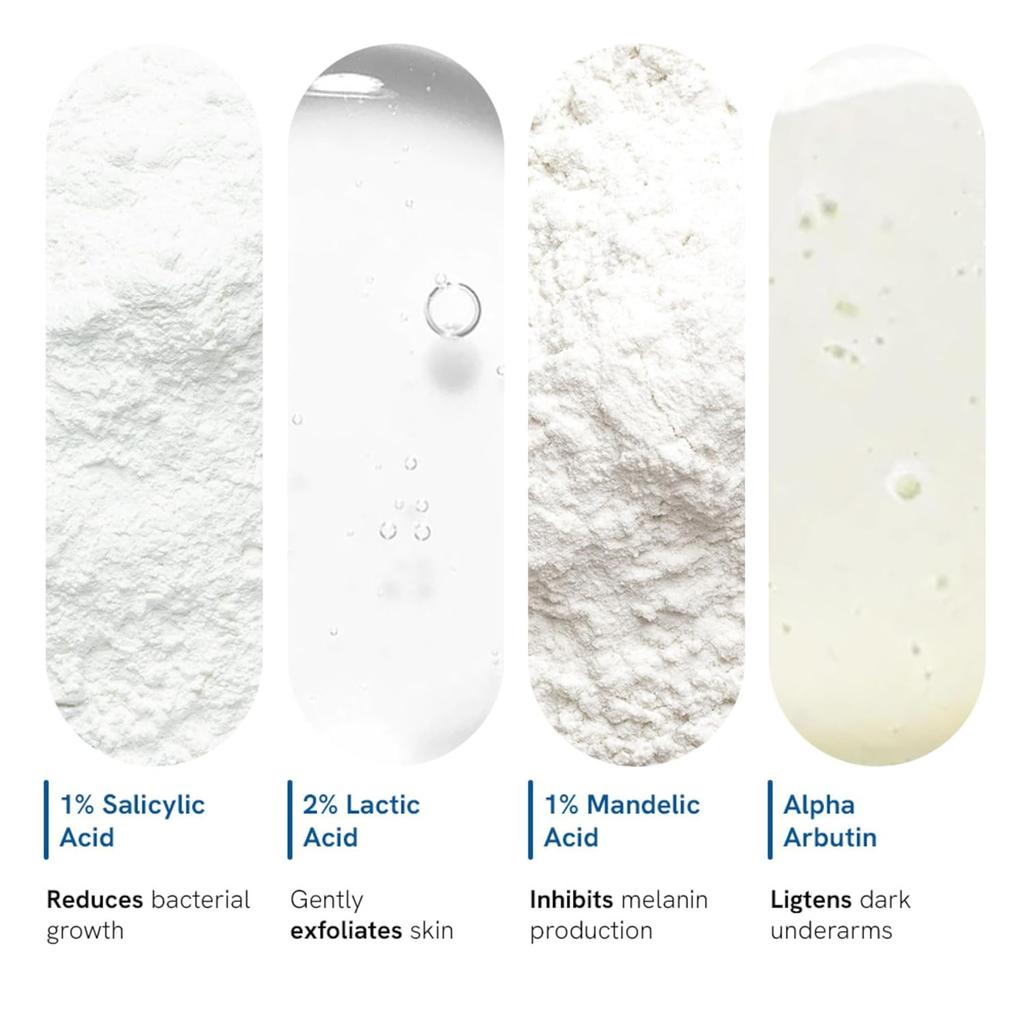 Be Bodywise Roll-on Ascelle 4% Aha Bha, 2% Acido Lattico, 1% Acido Mandelico e 1% Acido Salicilico, 0% Alcol e 0% Alluminio, Fragranza Flora, 50ml