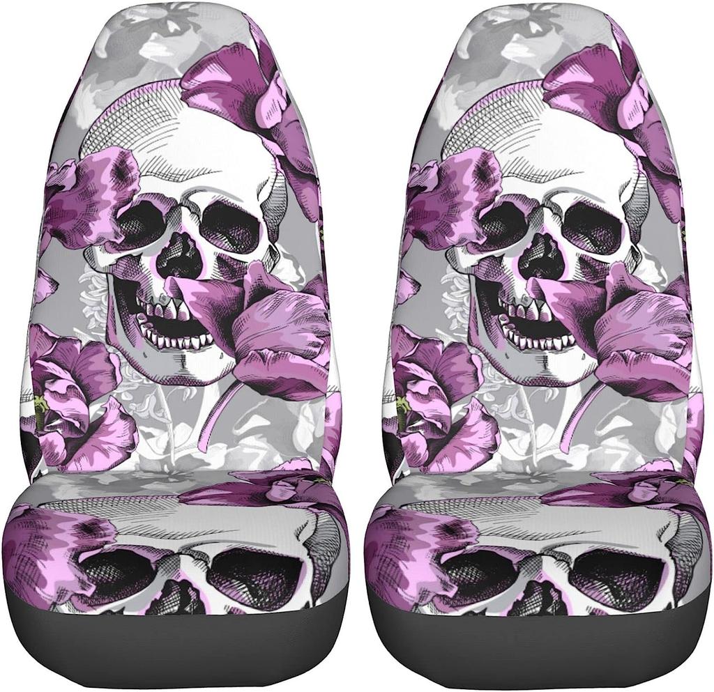 Teschio di Zucchero Rosa Coprisedili Auto Set da 2 Pezzi Protezione Sedile Anteriore Veicolo Accessori Interni Protettori Tappetini Auto Universali