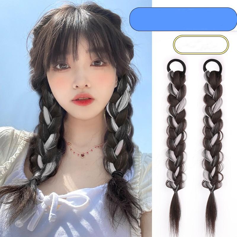 2 Pcs/set Synthetic Bubble Twist Ponytail High Elastic Wig Women Hair Side Natural Lantern Wig Braid Black Tail Hairpiece