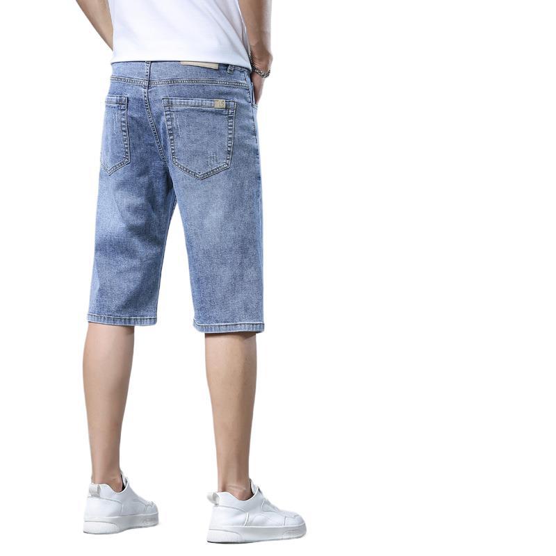 Summer Denim Mid-pants Men's Light Business Small Straight Cutout Pants Men's Casual Shorts Men