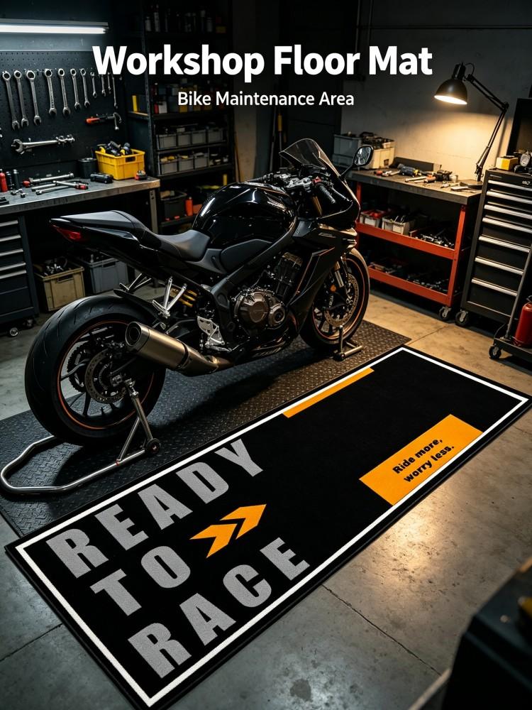 Ready To Race Long Floor Runner Rug Soft Flannel Non‑Slip Carpet Motorbike Racing Decor Mat For Garage Workshop Bedroom Motorcyc