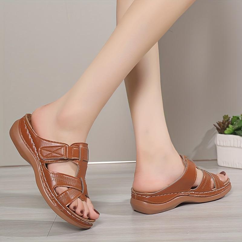 Dámské jednoduché klínkové sandály, letní sandály s ležérním výřezovým designem, pohodlné nazouvací platformové boty