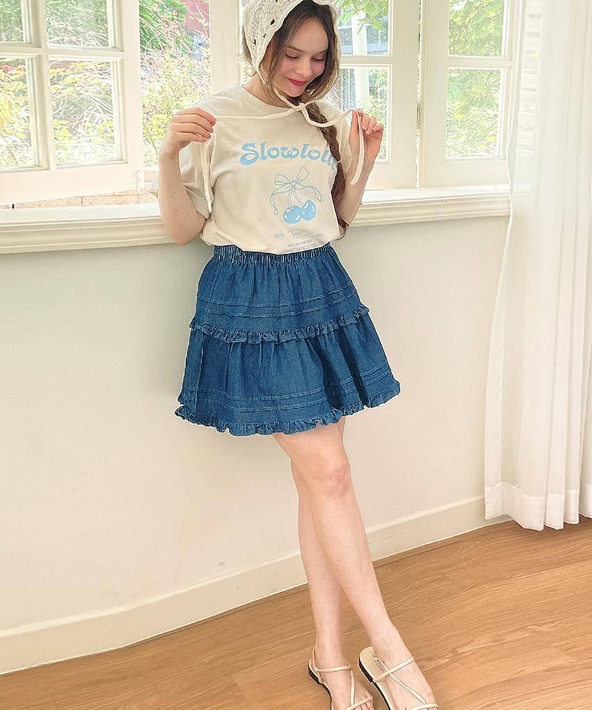 SLOWLOLLI Frill Denim Mini Skirt