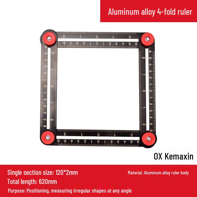 Aluminum Alloy Six-Fold Multifunctional Woodworking and Tile Measuring Ruler with Universal Locator