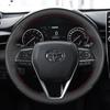 hand-stitched Anti-slip black red Genuine Leather Steering Wheel Cover For Toyota Avalon Camry Crown 2018-2019 Corolla 2018-2020