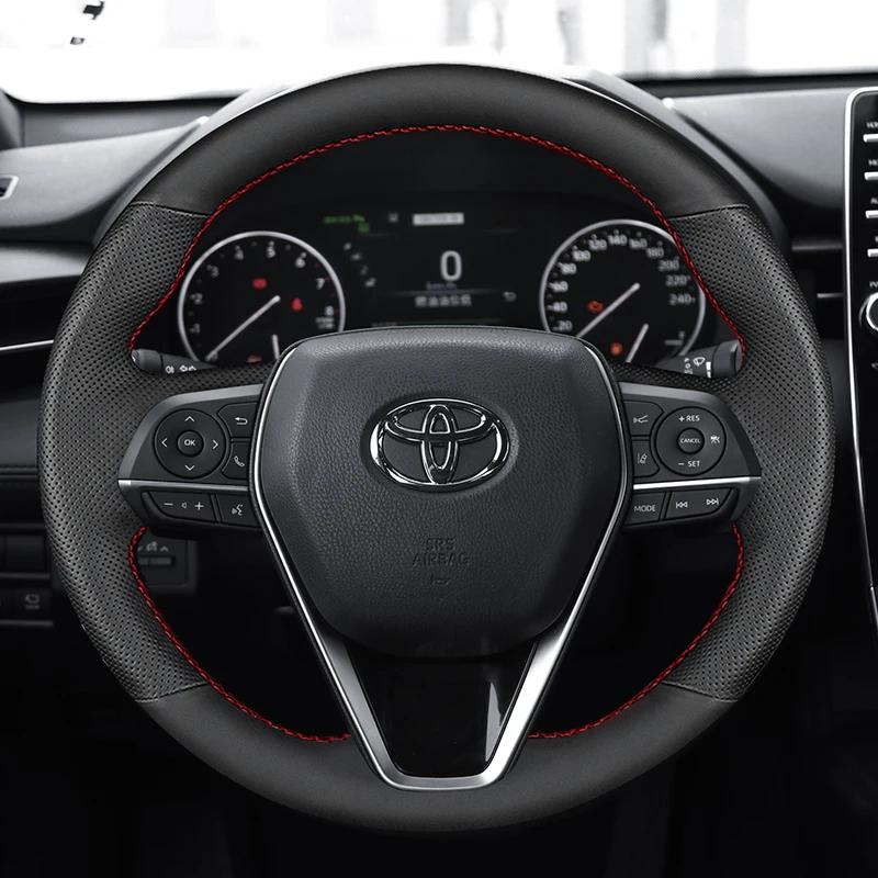 hand-stitched Anti-slip black red Genuine Leather Steering Wheel Cover For Toyota Avalon Camry Crown 2018-2019 Corolla 2018-2020