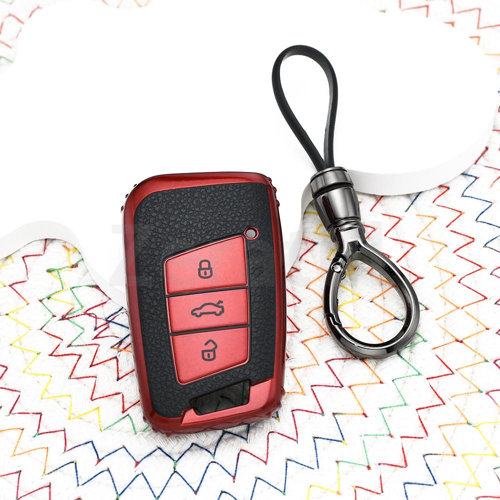 Leather Tpu Car Key Case Full Cover Auto Shell Fob For Volkswagen Vw Tiguan Mk2 Magotan Passat B8 Cc For Skoda Superb A7