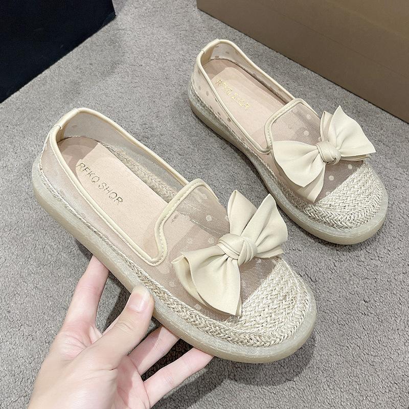 Вечерние туфли-одиночки женские 2025 года новая весенне-летняя обувь с одной педалью туфли для рыбалки дышащая сетчатая обувь Doudou на толстой подошве 35 is half a size larger бежевый 2418₽