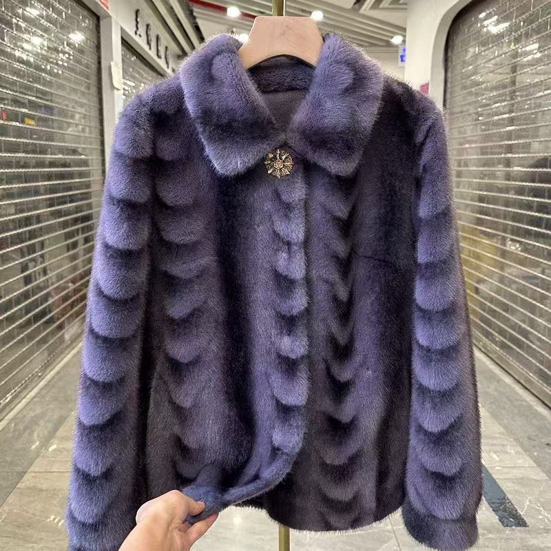 Fashion Collar Short Imitation Mink Fur Coat Autumn and Winter New Style