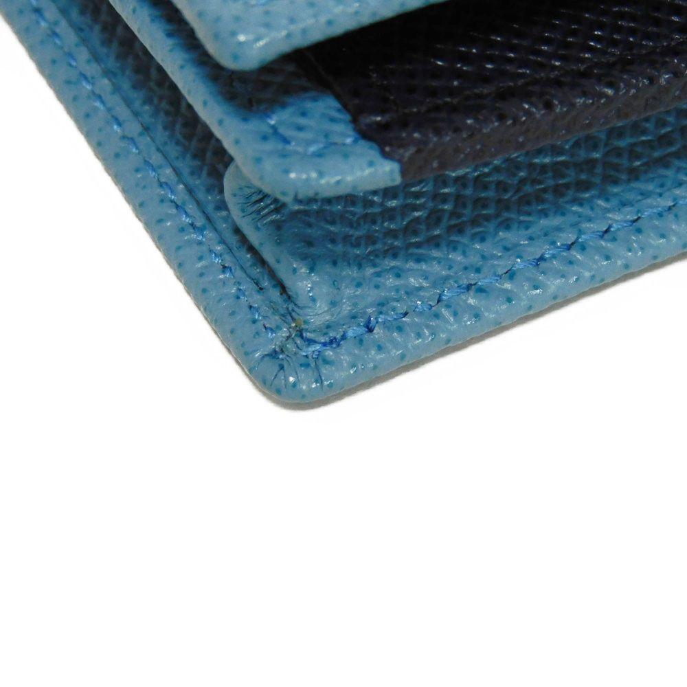 Used Bulgari Man Business Card Holder 7946 Navy Bi-Color Calfskin Bifold RFID Case (11679) Logo Metal Light Blue Men's