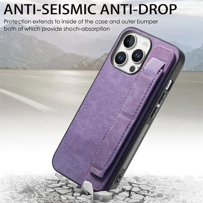 Kickstand Wrist Strap Leather Phone Case for iPhone 16 15 Pro Max Plus SE 2025 Shockproof Protective Cover