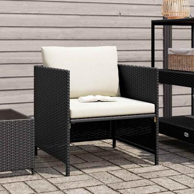 Garden Sofa with Cushions Black Poly Rattan