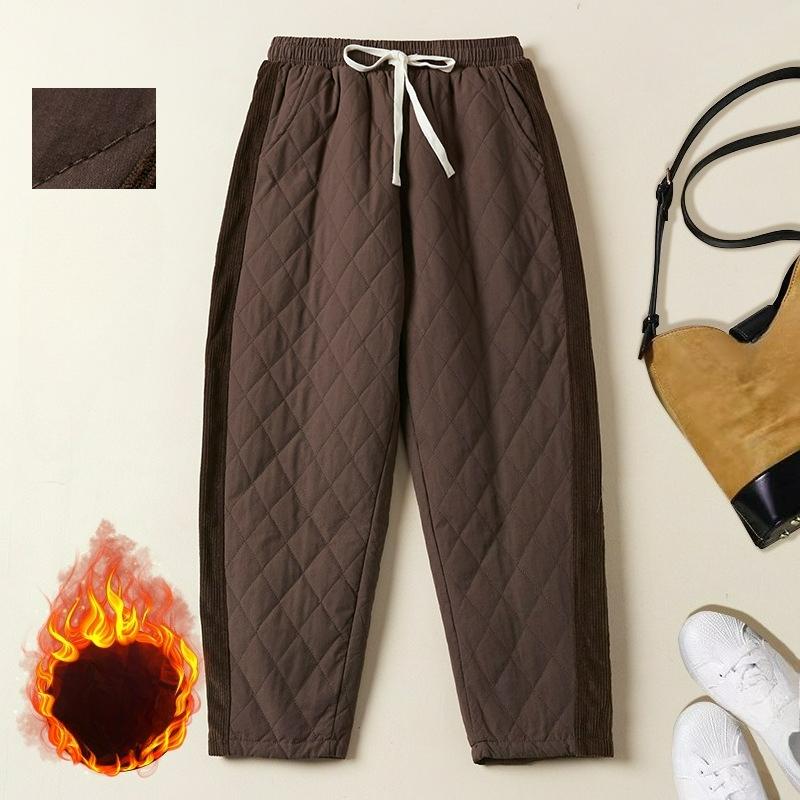 Retro Rhombisch Gesteppte Damen Hose, Damen Elastische Taille, Warme Haremshose, Lässige Dicke Baumwollhose