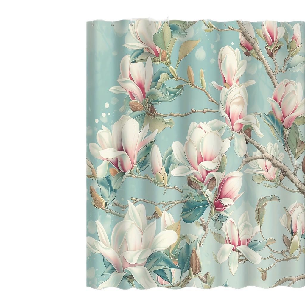 Graceful Magnolia Flower Shower Curtain Washable Dirt-Resistant Shower Head Waterproof Polyester Bath Curtain For Home Decor