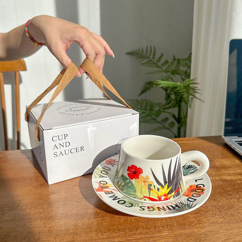 Office Ceramic Coffee Cup and Saucer Set Premium Sense Souvenir Afternoon Tea Household Water Cup Mug