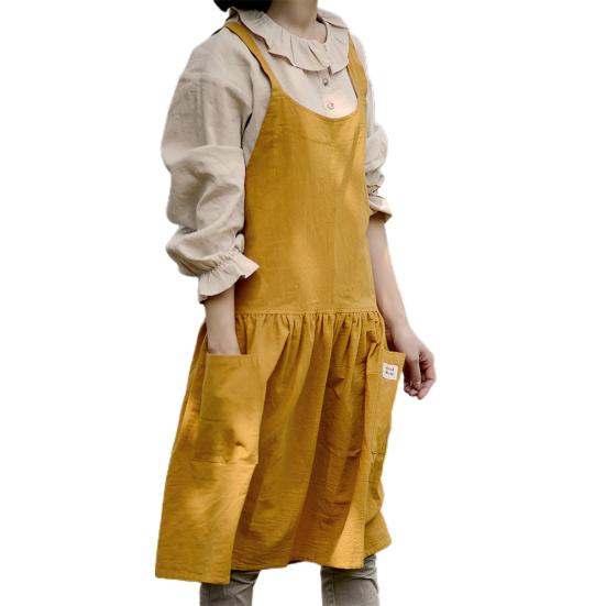 

Жіночий фартух-сукня з кишенями на спині, протизабруднювальний, для кулінарії, випічки, робочий одяг жовтий
