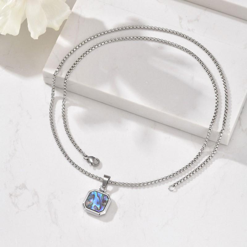Stainless Steel Square Pendant Necklace Men Long Chain Layered Hip Hop Jewelry Geometric Titanium