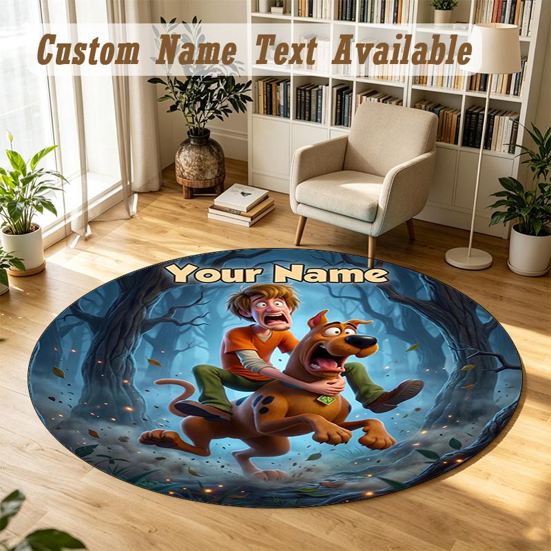 Scooby-Doo Personalized Round Rug Support Custom Name, Soft Home Decor Mat