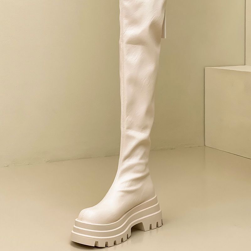 Small over-the-knee long boots 2025 autumn new long tube tall and thin knight boots high tube thick heel elastic boots