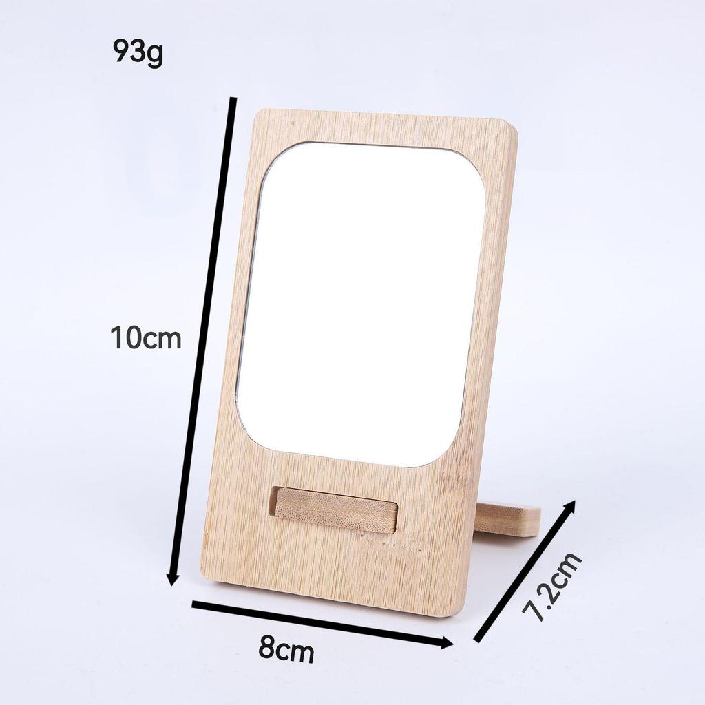 Portable Bamboo Mini Makeup Mirror with Phone Holder