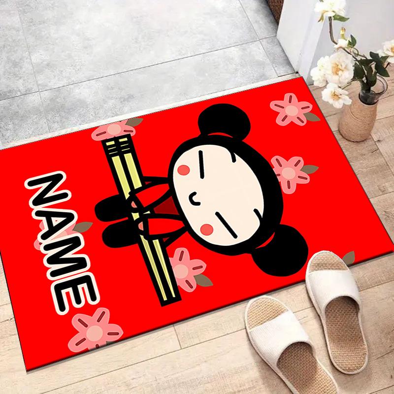 Custom PUCCA Mat Personalized Name, Polyester Washable Indoor Entryway Rug, Gift for Christmas, Easter, Thanksgiving Day