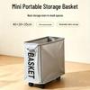Compact Rolling Laundry Basket - Waterproof Fabric for Bedroom/Balcony - Clothes Organizer with Push-Pull Design