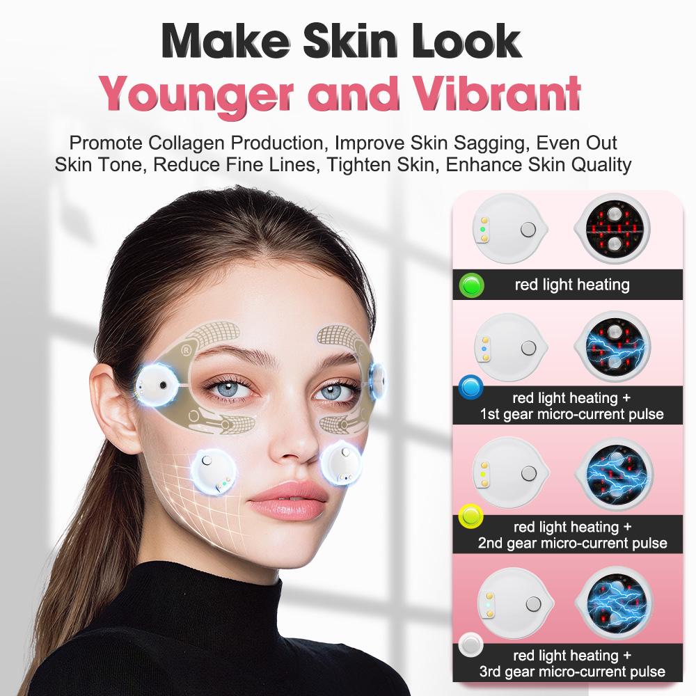 2026 Micro-current Face/Eye Beauty Massager 660nm Red Light with Gel Patch Portable Pads Rejuvenation Dark Circles Eye Lines Remover Relieve Fatigue