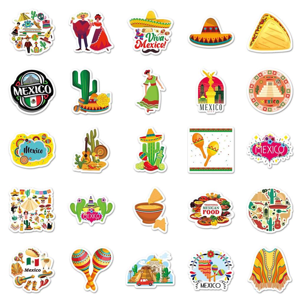 50 Mexico Travel Stickers: Waterproof Cartoon Decorations for Laptops & Journals