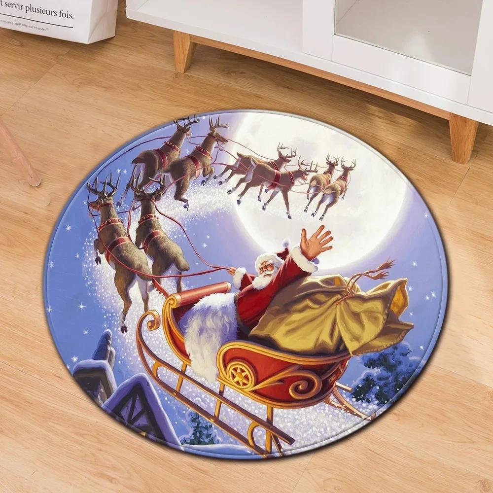 

Santa Claus Round Carpet Christmas Theme Rug for Kids Teen New Year s Gift Living Room Bedroom Decor Anti-Slip Circle Floor Mat 40x40cm