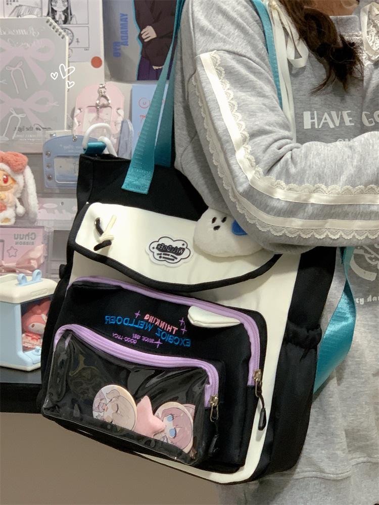 School bag high value contrasting colors cute cat fresh girl tote bag make-up bag