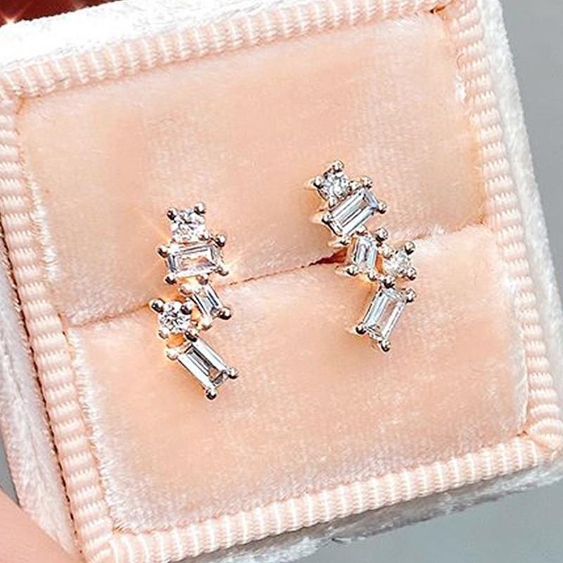 925 Sterling Silver Dainty Fashion Versatile Earrings Female Daily Accessories Geometric Zirconia Ear Studs Jewelry for Women