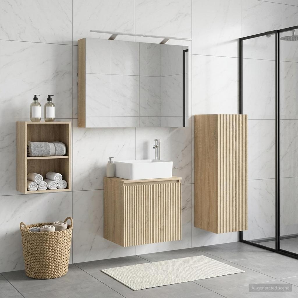 Bathroom Furniture Set 4 Pcs Sonoma Oak Engineered Wood and Glass