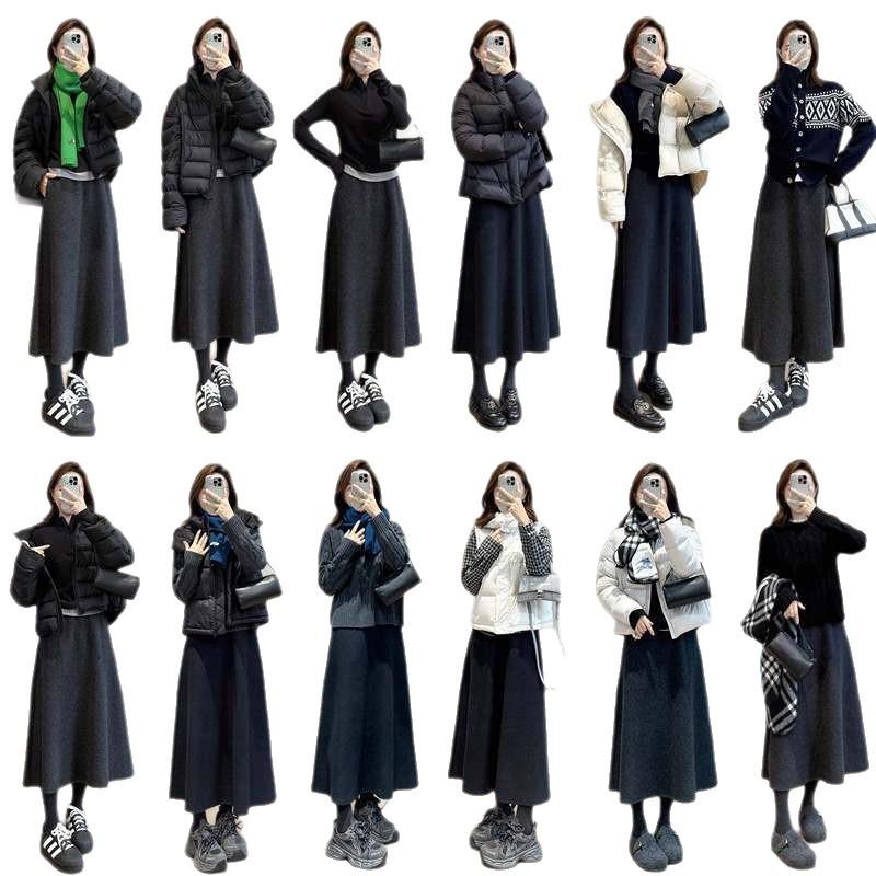 Elegant Minimalist High-Waisted Wool Umbrella Skirt - Flattering Warm Winter Midi, Available In Two Lengths