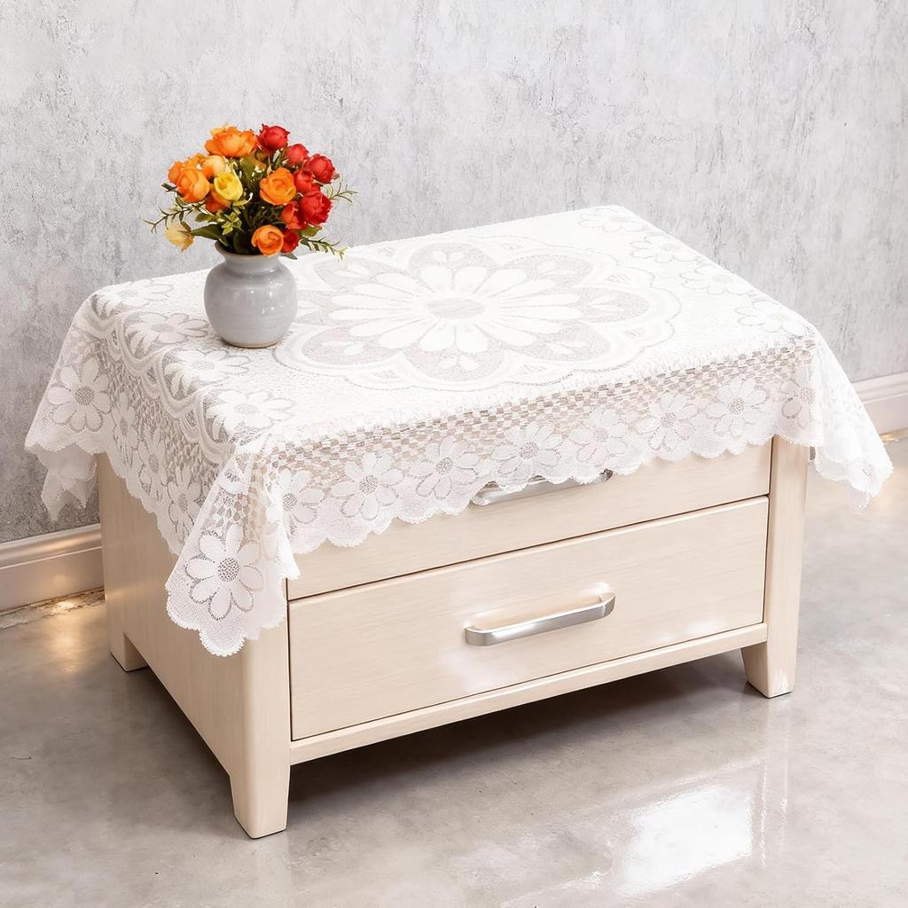 Small Square Lace Tablecloth 35''×35'' White Lace Tablecloth Crochet Laces Table Cloth Vintage Embroidered Side Table Cover for Round Coffee Tables
