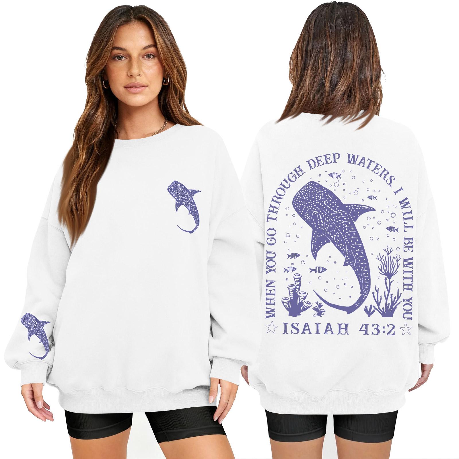 

Women s Fashion Long Sleeve Print Round Neck Loose Pullover Sweater Top XL білий