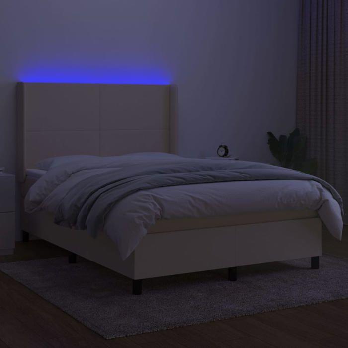 Sommier tapissier - Maison Exclusive - 140x200 cm - Crème - Bande LED intégrée