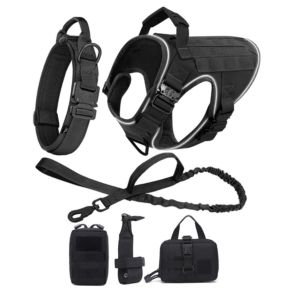Colete Refletivo para Cães com 4 Fivelas de Metal Tático Militar para Treino de Animais de Estimação Colete Arreios Trela Coleira Acessórios para Cães Grandes