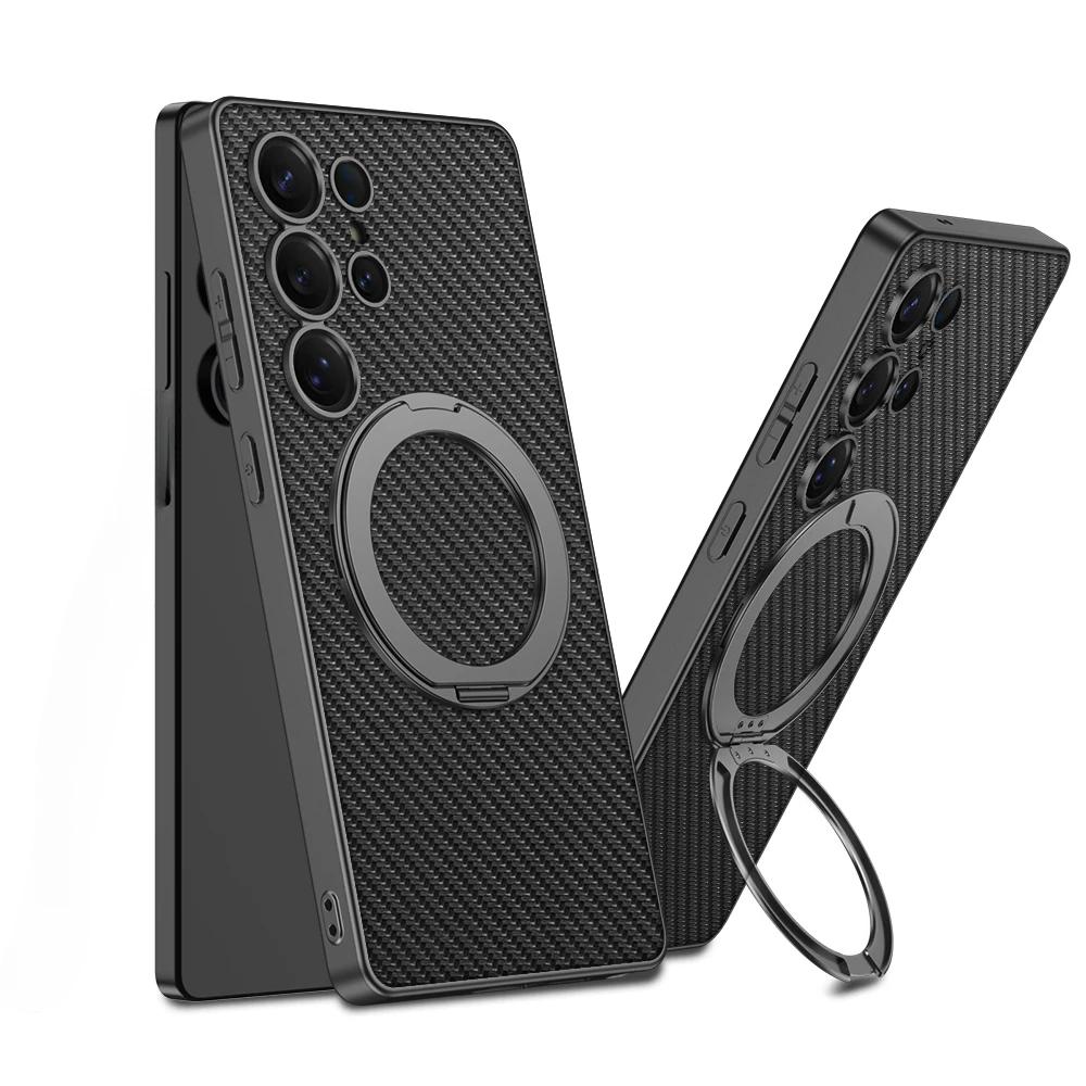 

Магнитный вращающийся держатель для телефона Samsung Galaxy S25 Ultra, кожаный держатель с гальваническим покрытием, противоударный защитный чехол Galaxy S25 Ultra