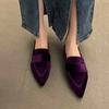 Fashion Women Luxury Velvet Moccasins Fashion Pointed Toe Loafers Ladies 2025 Spring New Leisure Purple Velour Ballet Flat Shoes Loafers