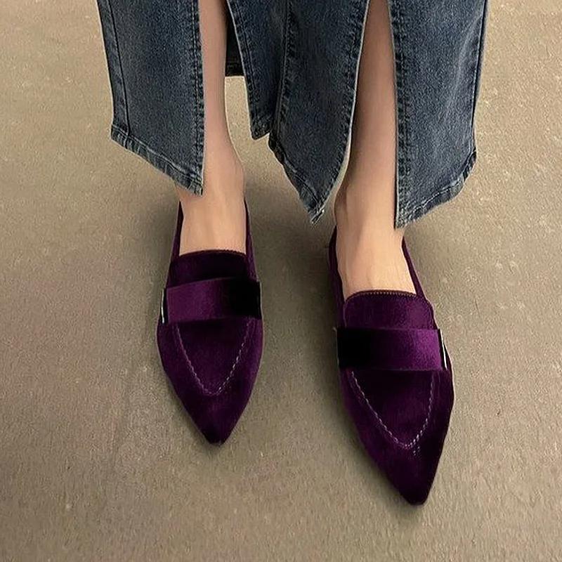 Fashion Women Luxury Velvet Moccasins Fashion Pointed Toe Loafers Ladies 2025 Spring New Leisure Purple Velour Ballet Flat Shoes Loafers